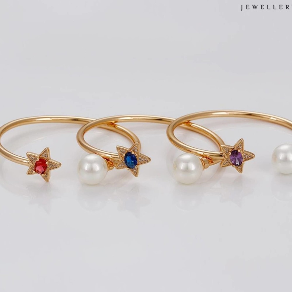 Sapphire Amethyst Ruby Star 18k Gold Plated Open Bangle - Picture 11 of 11